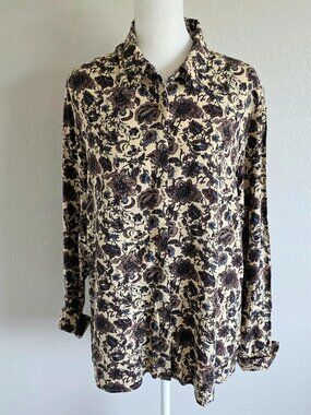 Contemporaine Par Simons Blouse Button Up Artsy Paisley Size XL Lenzing Viscose